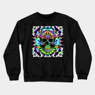 Skull Tie Dye Psychedelic Trippy Rainbow Festival Hippie Neon Crewneck Sweatshirt